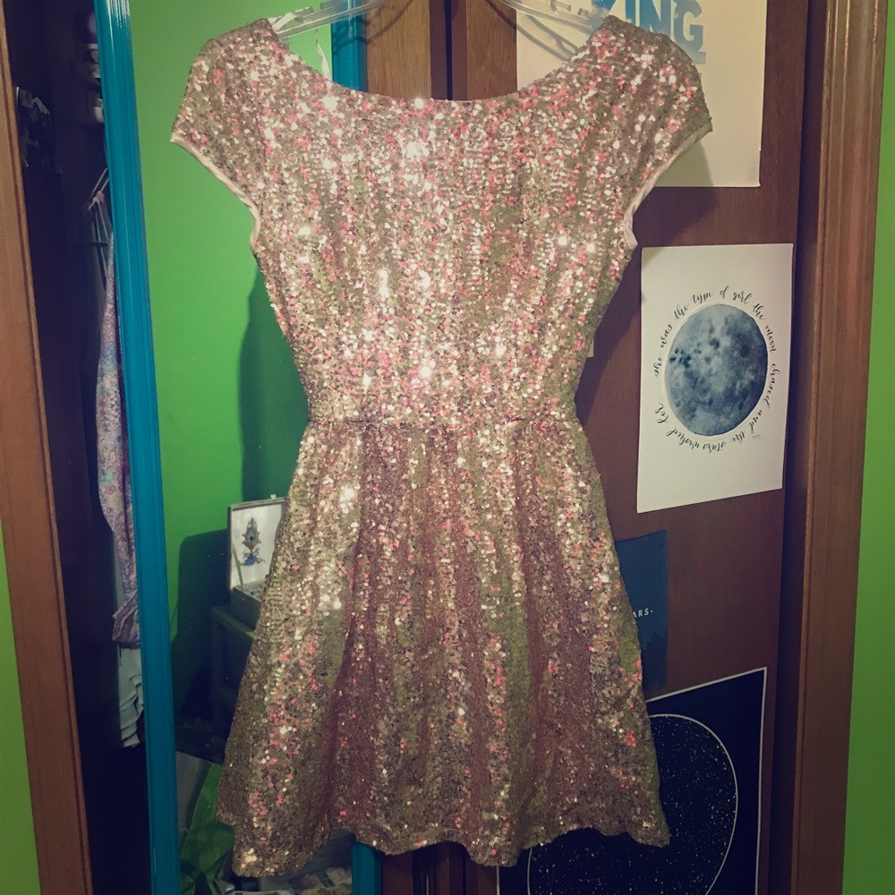 Sequin Gold Mini Dress